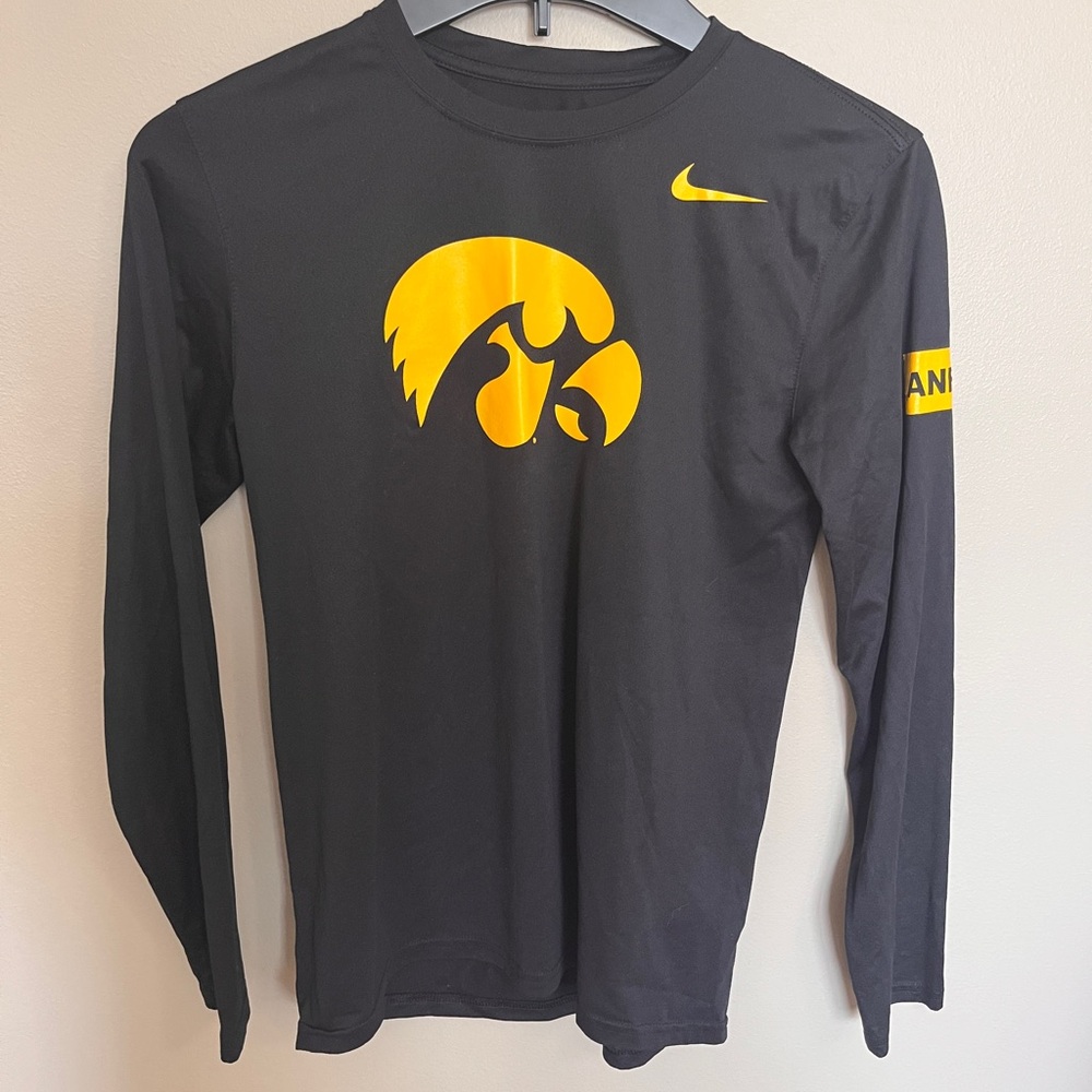 Iowa Hawkeyes with ANF sleeve logo, Nike Black Long Sleeve Tee, Size Medium